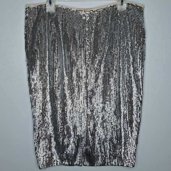 J. Crew Allover Sequins Pencil Skirt Silver 16 Holiday Pencil Skirt Formal Glam - Picture 8 of 14